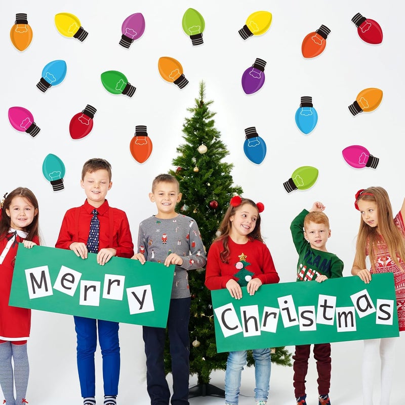 Machomby 48Pcs Christmas Paper Cutouts, Colourful Xmas Light Bulbs Cut Outs Bulletin Board Decor for Winter Christmas Holiday Home Office Classroom Chalkboard Window Wall Door Decor - Image 3